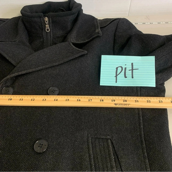 DANIEL HECHTER Charcoal Grey Quilted Lining Wool Zip Up Dress Coat Size L - Picture 12 of 14